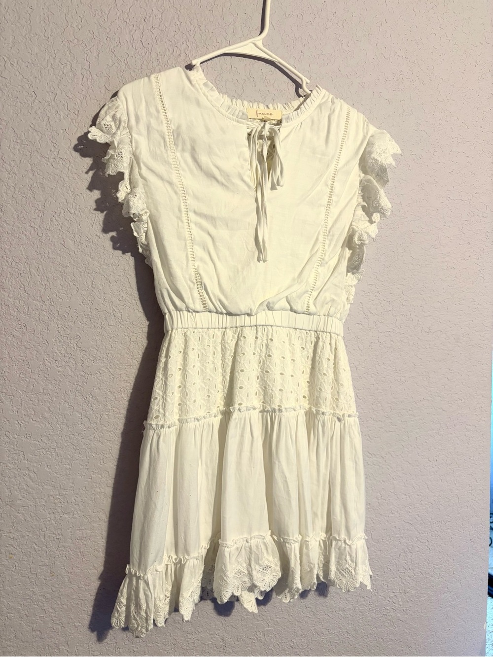 Peppermayo White Lace-Trim Mini Dress